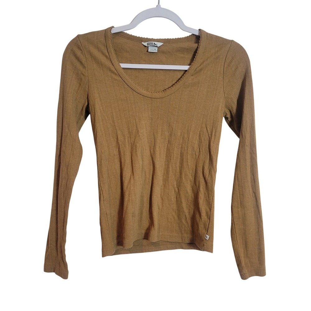 Eddie Bauer Womens Brown‎ Perfect Pointelle Ribbed Long Sleeve Scoop Neck Top M
